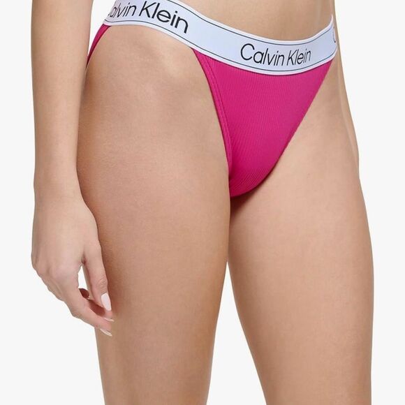 Calvin Klein Fuchsia Ribbed Logo Band Bikini Bottom, XS, NWOT - Picture 1 of 6